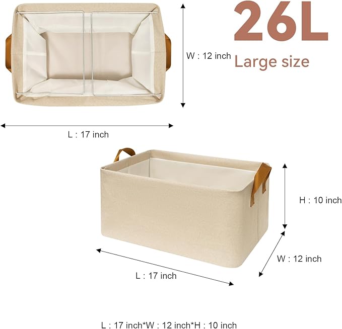 SNWDN 6 Pack Closet Cloth Storage Bins for Shelves,Large Storage Baskets for Shelves, Fabric Bins for Closet organization with Handles（ Beige 17''L x 12''W x 10''H）
