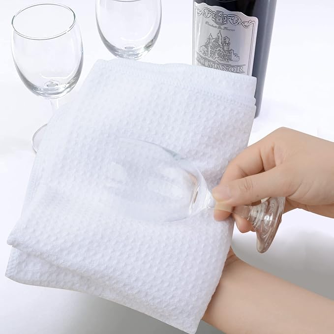 SINLAND Microfiber Dish Towel Sublimation Blank Towels DIY Microfiber Dishes Drying Towel and Kitchen Cleaning Cloth Waffle Towels 16inch X 24inch(6 Pack White)