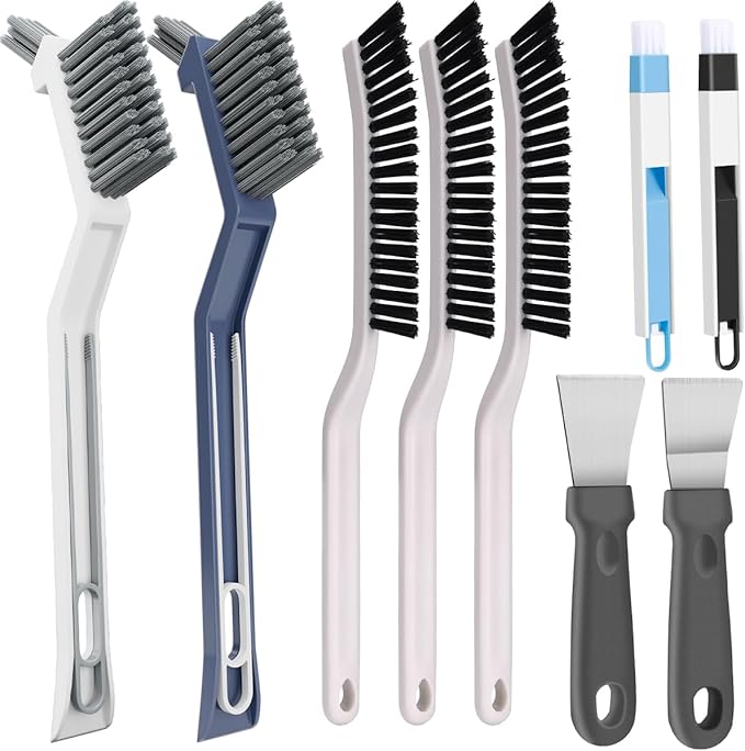 11PCS Crevice Cleaning Brush Set, Groove Gap Cleaning Tool Hard Bristle Recess Cleaning Brush Crevice Gaps Cleaning Tool for Deep Cleaning Kitchen, Bathroom, Grout, Sink, Corners, Tight Spaces & More