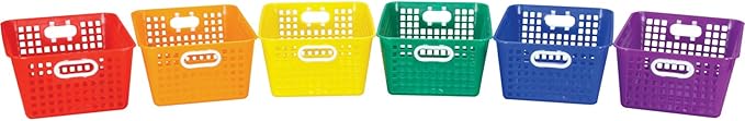 Really Good Stuff Plastic Storage Baskets with Handles, Bins for Books & Supplies, Organize Classroom & Home, 13” x 10”, Rainbow Colors 6 pk