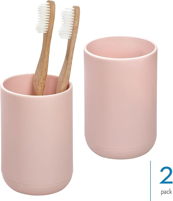 iDesign Toothbrush Holder with 3 Divided Sections for Bathroom or Vanity - Set of 2 - Blush
