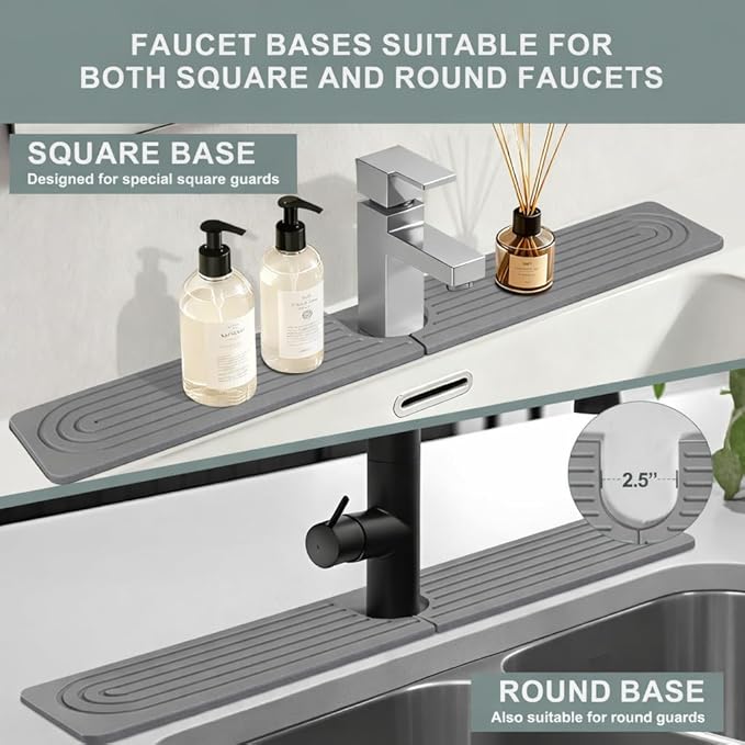 Meiliweser Stone Faucet Mat for Kitchen Sink, Quick Dry Diatomite Sink Splash Guard, Upgraded U-shaped Drying Sink Protectors, Non-Slip Stone Tray for Bathroom Counter (23.6" x 4", Dark Gray)