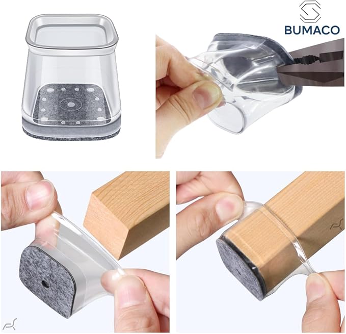 BUMACO Chair Leg Floor Protectors Square Chair Leg Protectors for Hardwood Floors Silicone Pads Covers to Protect Floors Clear-20 Pcs Square L (1-1/16" to 1-5/8")