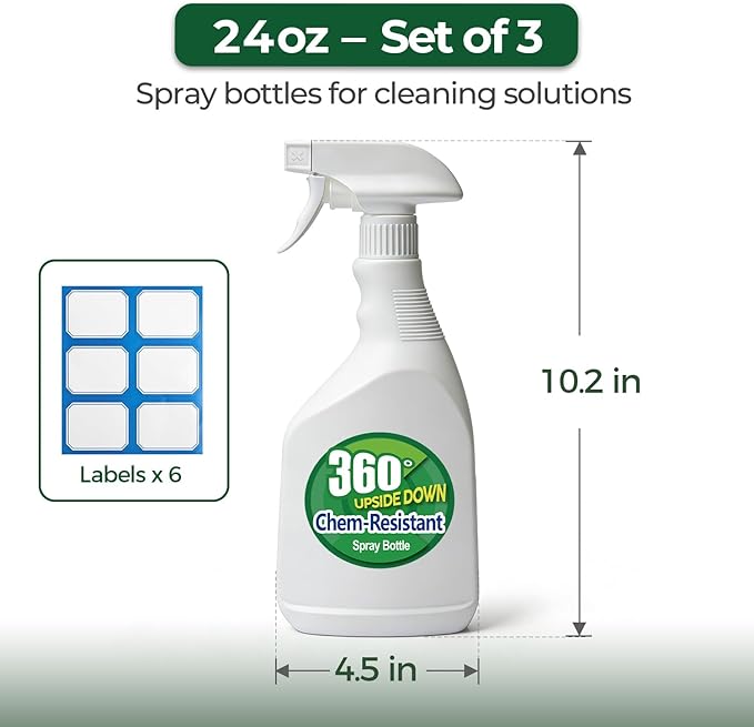 T4U Spray Bottles for Cleaning, 24 OZ Empty Spray Bottles Heavy Duty, Plastic Spray Bottles for Cleaning Solutions, Cleaning Spray Bottle for Household Cleaning Bleach, Industrial Chemical (3 Pack)