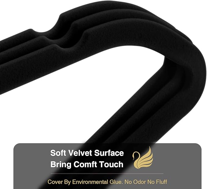 Black Velvet Hangers 50 Pack, Premium Felt Hangers,Non Slip Hanger with 360 Rotating Hook,Heavy Duty for Coat,Shirt,Pants
