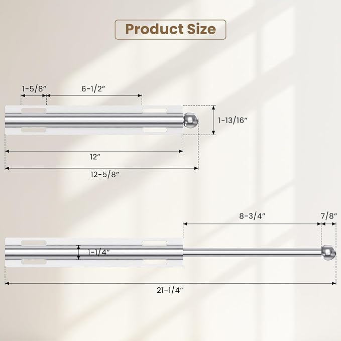 Valet Rod for Closet Pull Out, Retractable Slide Out Valet Rod Closet Organization, 12" Aluminum Valet Clothing Hanger Rods Perfect for Suits, Freshly Pressed Clothes, Polished Chrome