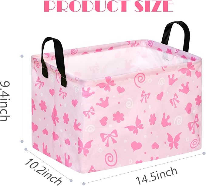 Empty Gift Basket for Girls Heart Print Storage Cube for Women, Closet Shelf Waterproof Organizer Bins with Handles Nursery hamper Kids Toys Books Box Room Deco