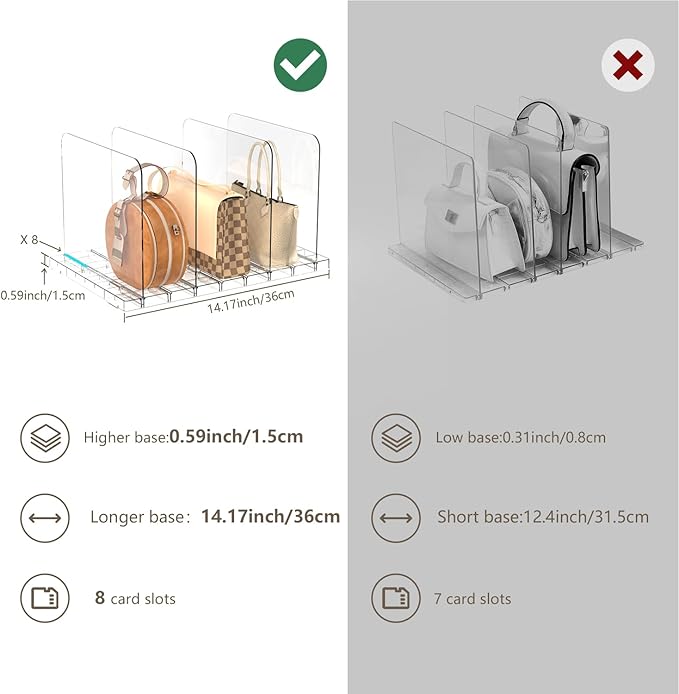 ANTOWIN 2 Pack Shelf Divider, Purse Organizers for Closet, Adjustable Handbag Separators, Storage Organizer in Bedroom, Office, Easy to Install and Clean