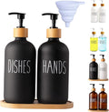 2 Pack Black Glass Soap Dispenser Set with Tray, Hand and Dish Glass Soap Dispensers for Kitchen Sink, Matte Black Soap Dispenser Suitable for Kitchen Sink, Rustic Kitchen Décor