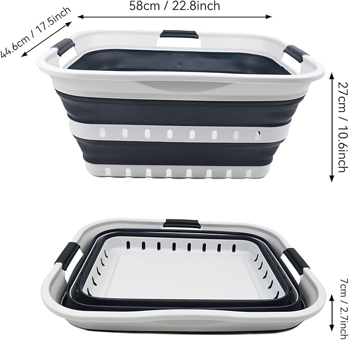 SAMMART 42L (11 gallon) Collapsible Plastic Laundry Basket - Foldable Pop Up Storage Container/Organizer - Portable Basket - Space Saving Hamper (Grey/Slate Grey (Set of 2))