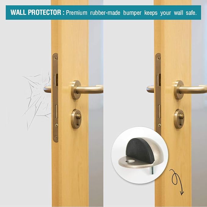 Floor Door Stopper Satin Nickel with Rubber pad, Semicircle Shaped Door Stopper, Stainless Steel for Protecting Wall (2inch x 4pack, Satin Nickel)