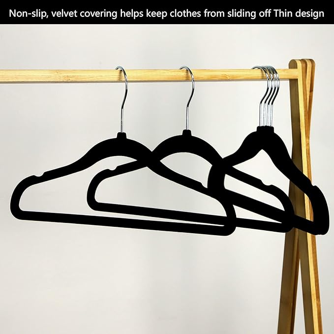 GoodtoU Infant Clothes Hangers Black Velvet, Toddler Hangers 50 Pack Non Slip for Baby Clothes