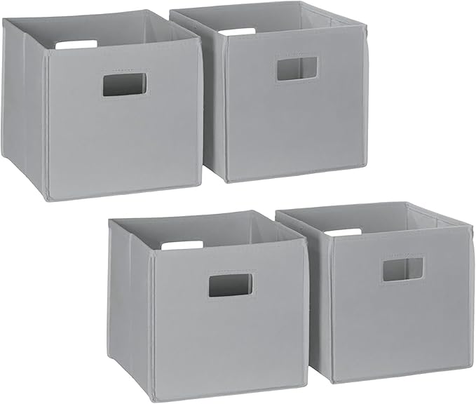 RiverRidge Folding Storage Bins with Handles Gray Cube Storage Organizer for Closet, Bedroom & Playroom - Closet Organizers and Storage Set of 4