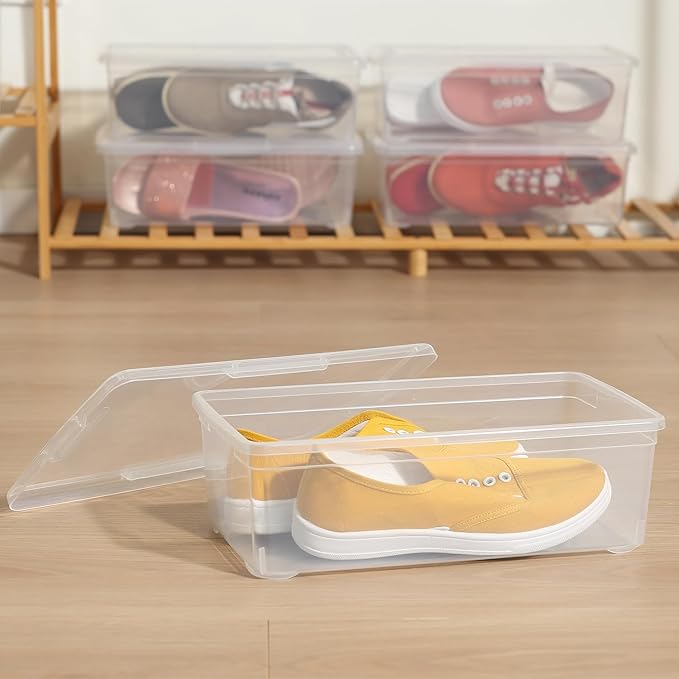 Party Club of America 8 Packs 6 Quart Latching Storage Box,Shoe Boxes Clear Plastic Stackable Storage Bins With Lids Stackable Storage Containers Plastic Shoe Boxes With Lids (Clear, 8 Pack)