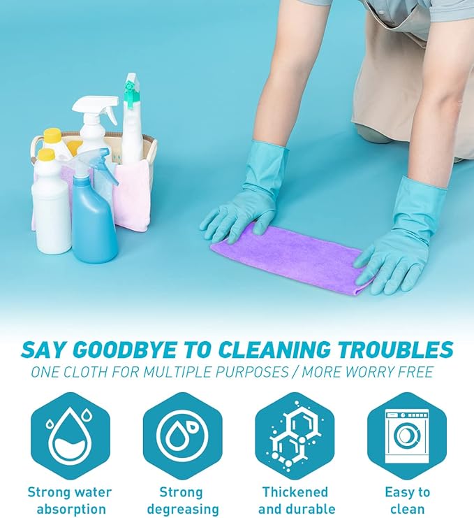 WEAWE Microfiber Cleaning Cloth-24Pcs (13x13 inch) Ultra Soft Highly Absorbent Rags for Housekeeping-Machine Wash (Purple)