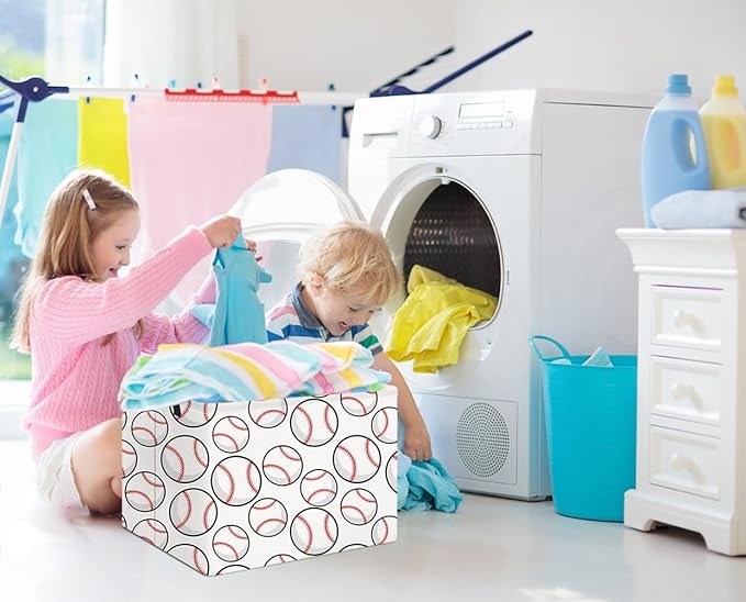 Rectangular Storage Basket，Collapsible Storage Bin，Book Box, Toy Organizer with Handles,,Room Decor.Gift Basket(Big Baseball)