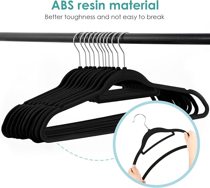 Velvet Hangers Non Slip Felt Hangers, 30 Pack Black Velvet Clothes Hangers Space Saving Slim with 360 Degree Swivel Hook for Suits Coats, Jackets, Pants, and Dress Clothes