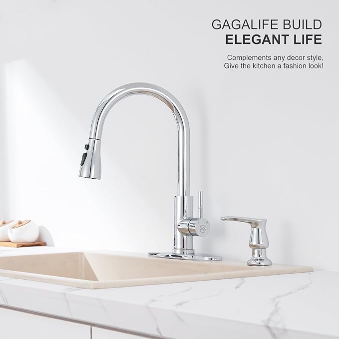 GAGALIFE Kitchen Sink Soap Dispenser Chrome, Built in Soap Dispenser with 17 OZ Bottle, Refill from The Top, Liquid Dispenser for Kitchen Sink