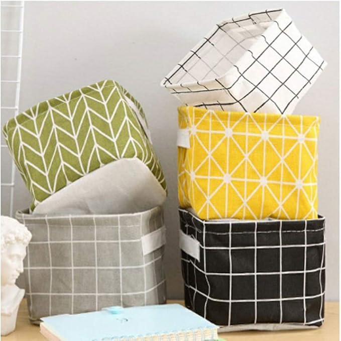 Mini Storage Basket（Pack of 5）- Blend Storage Bins for Makeup, Book, Baby Toy,8x6x5.5 inch Home Decor Canvas Organizers Bag 8x6.3x5.1 inch