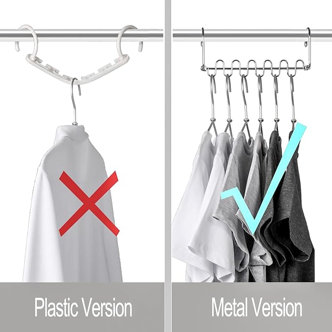 KLEVERISE 4 Pack Metal Space Saving Hangers, Stainless Steel Hangers Space Saving for Clothes, Magic Cascading Space Saving Closet Clothing Hanger Organizer Space Saver, College Dorm Essentials