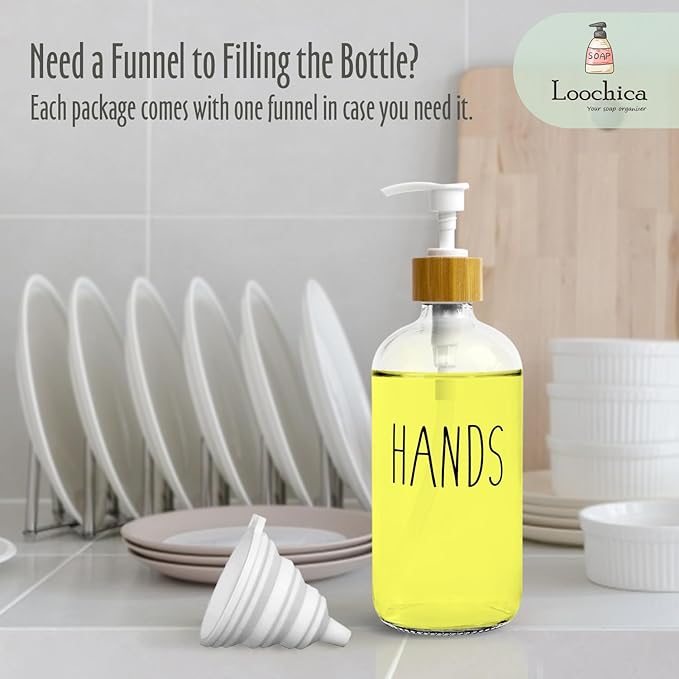 Clear Glass Soap Bottle - Hands Free Dispenser for Kitchen or Bathroom