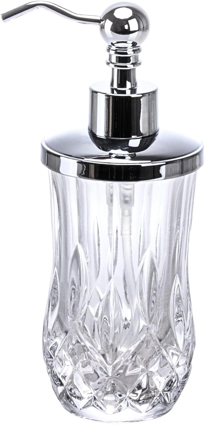 9Oz Clear Glass Soap Dispenser with Zinc Alloy Pump,Lead-Free Thick-Cut Glass,Countertop Soap Dispensers for Bathroom & Kitchen,Round