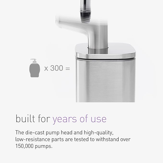 simplehuman 10 oz. Pulse Pump, Liquid Soap Dispenser, Drip Free Hand Soap Pump, Brushed Stainless Steel