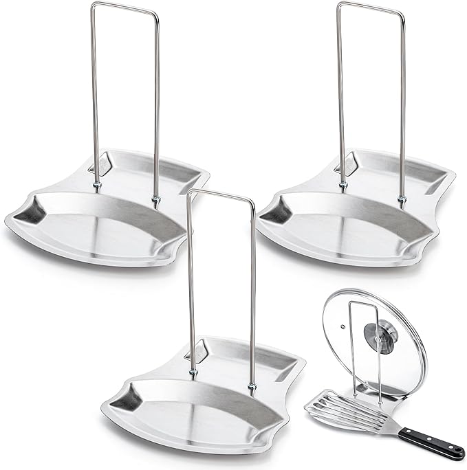 Lawei 3 Pack Lid and Spoon Rest - Pot Lid Holders Stainless Steel Pan Lid Organizer for Pots Pans Spoons