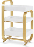 BarberPub Salon Storage Trolley with Shelves, Beauty SPA Rolling Cart with Lockable Wheels, 3-Tier Stylist Tool Organizer, Barber Mobile Station Equipment 2085 (Gold&White)