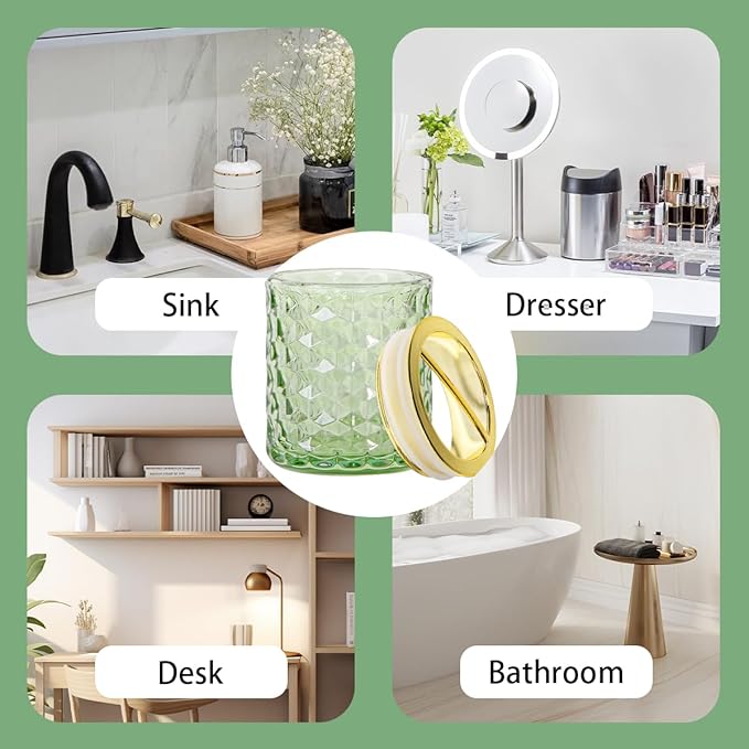 2pcs Green Toothbrush Holders for Bathrooms, Glass Toothbrush Holder and Bathroom Tumbler Set, Gold Tooth Brush Cup Holder, Bathroom Counter Organizer for Brushes, Toothpaste
