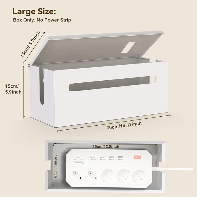 Metal Cable Management Box - Large Cable Organizer Box and Power Strip Box for Electrical Cord Hiding, Home Office Desk and Floor Cables Hider, TV Wires Storage Organization
