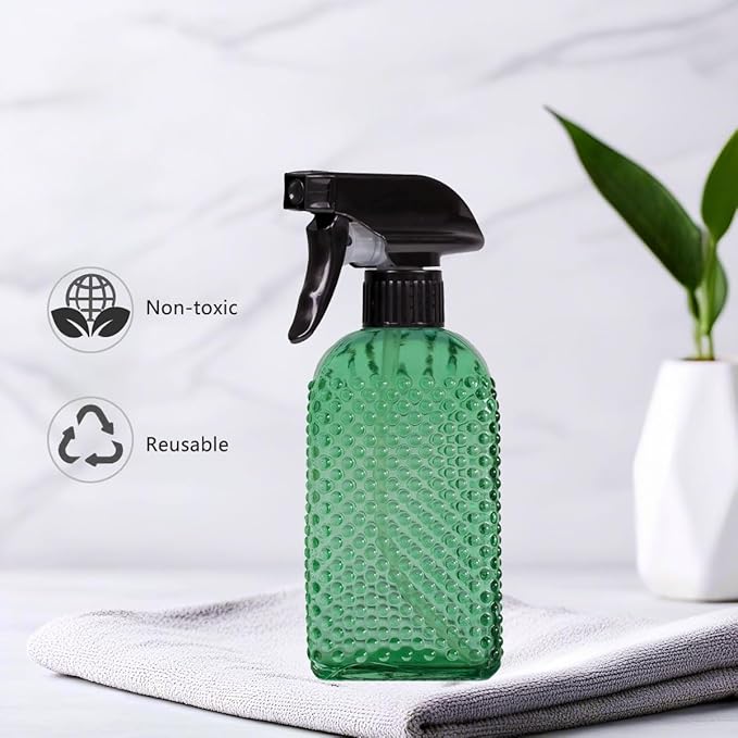 Glass Spray Bottles,Handheld Pressure Spray Bottles,Adjustable Nozzle(spray,stream),Reusable Container (3 PCS, Green)