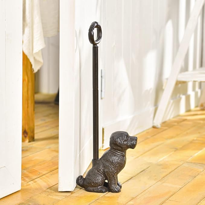 Sungmor Cast Iron Dog Door Stop with Handle – Heavy Duty Decorative Vintage Doorstop, 19.4" Tall Rustic Animal Door Holder, Antique Farmhouse Home Décor for Entryway, Office, or Yard