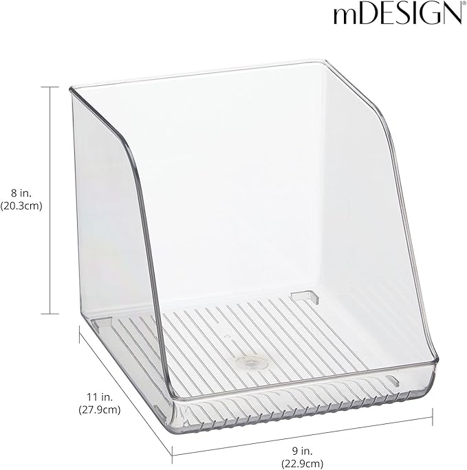 mDesign Tall Plastic Water Bottle Stackable Storage Organization Bin with Open Front for Kitchen Refrigerator, Freezer, Pantry, Holds 12 Bottled Drinks/Beverages, Ligne Collection, Clear