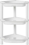 ELYKEN 3 Tier Shower Caddy Organizer Shelf Corner, 14.4 x 11.2 x 22.4 Inches, Rustproof, Plastic Shower Rack Stands for Inside Bathroom, Bathtub, White
