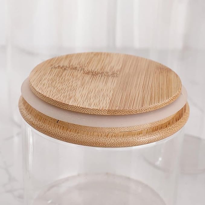 COBKSXUEP 2pcs Glass Storage Canister with Airtight Lid Kitchen Clear Flour Sugar Storage Jar Large Glass Containers with Bamboo Lids Suitable for Coffee Beans Biscuits Pasta and Cereals