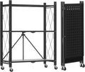 ALANNG 3 Tier Storage Shelves on Wheels, No Assembly Metal Folding Shelf Heavy Duty, Black | Colorful | Rolling | Collapsible | Rack Unit | for Living Room Office | 13.4" D x 28" W x 35.4" H