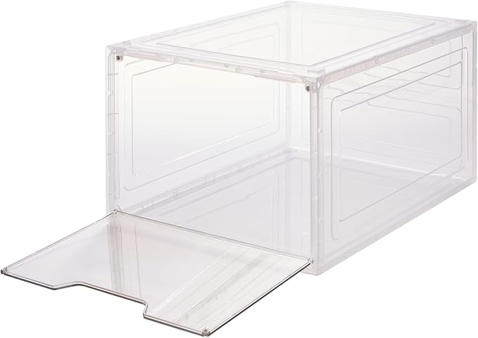 Simplify Shoe Storage Boxes 12 Pack | Easy Assembly | Stackable | Great for Shoe Collectors | Home Organization | Storage | Lightweight | Plastic | Dimensions 13.9" L x 9.8" W x 7" H | Clear/White |