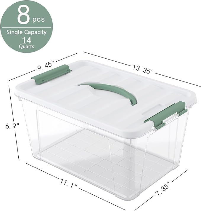 Tyminin 14 Qt Latching Storage Box, Multipurpose Stackable Storage Container Tote for Home or Office Organization, Clear (8 Pack)