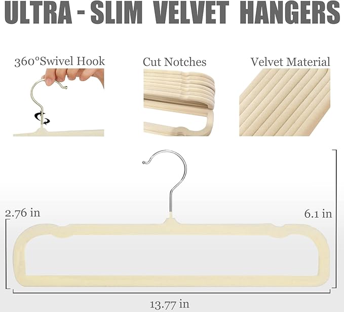 Velvet Pants Hangers 20 Pack,Premium Non Slip Velvet Hangers,Thin Space Saving Slim Clothes Hangers with 360° Swivel Hook,13.77inch