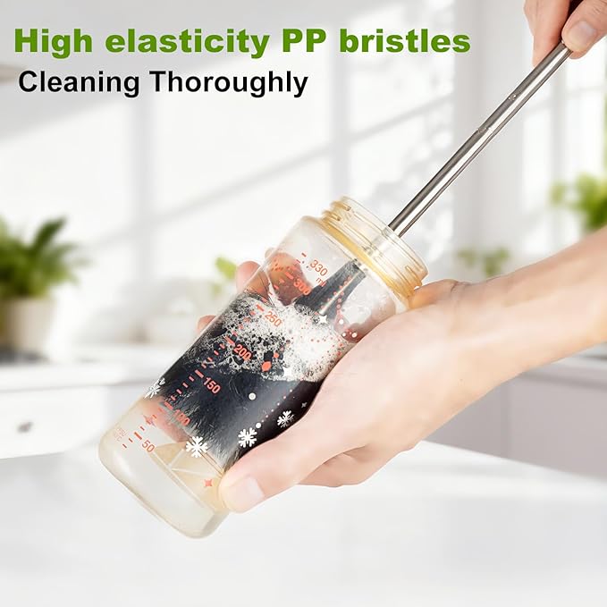 [3 Pack] Bottle Brushes, Stainless Steel Long Handle Water Bottle Scrub Cleaning Brush Set Including Straw & Lid Cleaner for Baby Bottles, Sports Cups, Coffee Mugs, Tumblers