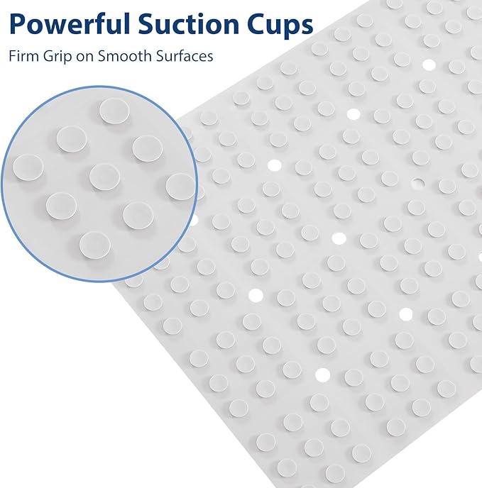 Webos Silicone Bath Mat with Suction Cups – Non-Slip Foldable Bathtub & Shower Mat, Durable & Quick-Dry Safety Tub Mat with Large Drain Holes for Families 28"x 14" White