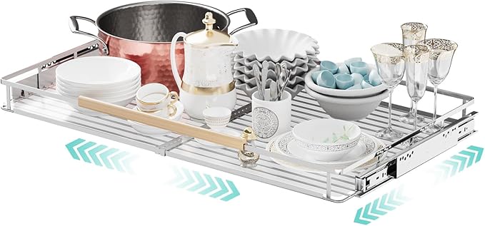 jkxoo Expandable Pull Out Cabinet Organizer, Adjustable Width:23.2~39.9''W x 22.5''D Under Sink Organizer, Drawer Storage Shelves for Kitchen, Bathroom, Closet, Pantry, Cupboard, Pots, Pans