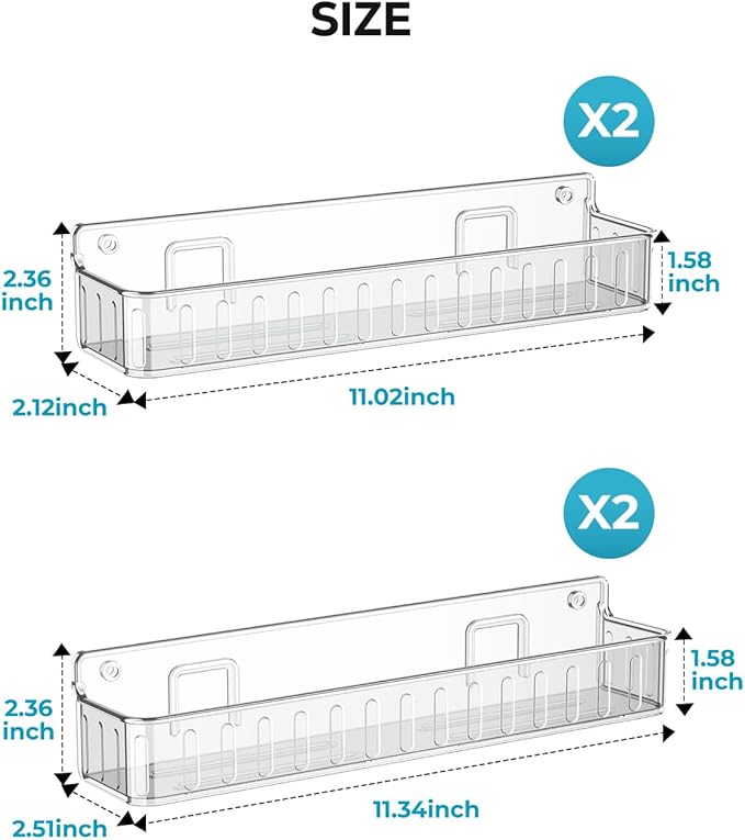Nieifi Spice Rack Wall Mount, 4 Pack, Clear, Screw or Adhesive Installation, Spice Rack Organizer for Your Kitchen Cabinet or Pantry Door