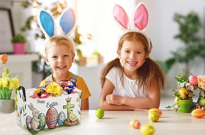 Rectangular Easter Baskets, Eggs Basket for Kids.Bunny Basket with Handles.Boys and Girls,Bunny Eggs Decor,Books,（ Easter