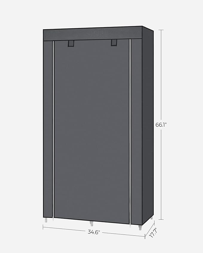 SONGMICS Portable Closet, Fabric Wardrobe, Clothes Rack with Shelves, Pockets, Large Capacity, 1 Hanging Rod, 34.6 x 17.7 x 66.1 Inches, Dove Gray URYG84GY