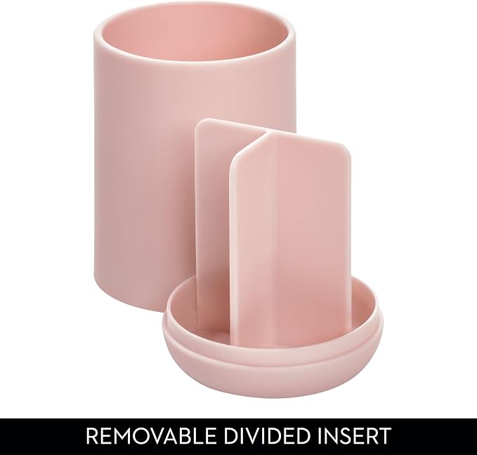 iDesign Toothbrush Holder with 3 Divided Sections for Bathroom or Vanity - Set of 2 - Blush
