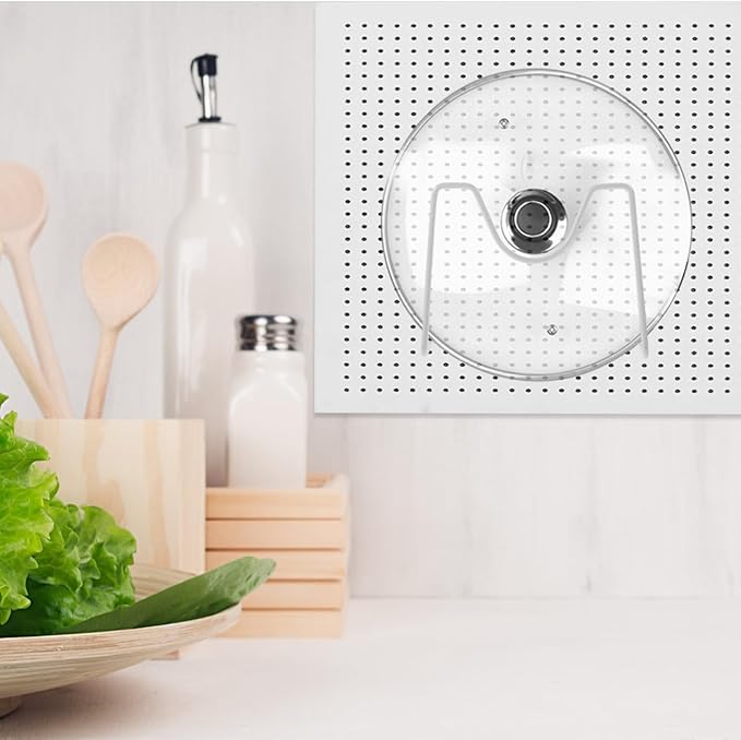 Hemoton Pot Lid Organizer Rack with Pegboard Design Space-Saving Kitchen Storage for Pots and Pans Reusable Pan Cover Holder Fits Multiple Sizes Ideal for Cabinet and Drawer Organization