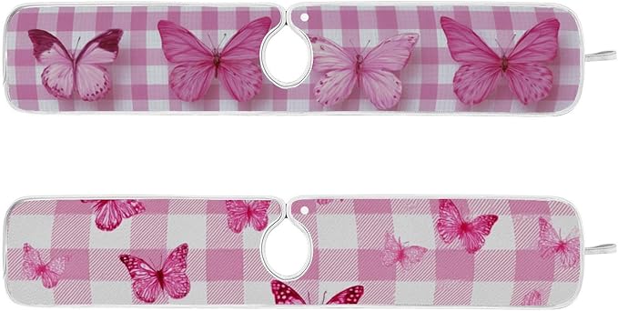 Sink Faucet Absorbing Mat Kitchen Sink Splash Guard Splash Faucet Drip Catcher for Bar RV Bathroom 2PCS 23.6x5.5in Checkered Pink and White Butterflies