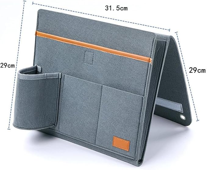 Bringsine Bedside Caddy, Felt Bed Storage Organizer Hanging Bag Holder with 5 Pockets for Magazine Book Phone Tablet iPad Cables Remote & Water Bottle Holder Home Dorm Bed Sofa-Light Teal